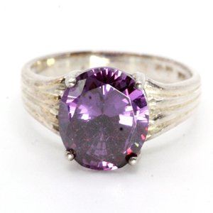 Sterling Silver Contemporary Purple CZ Fancy Cocktail Ring